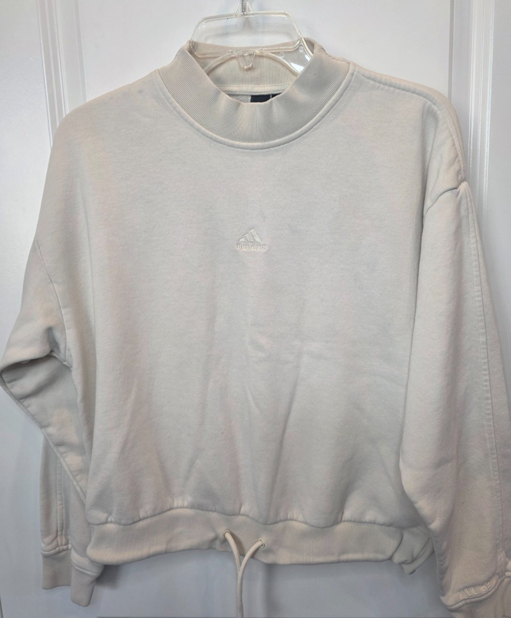 Adidas Cozy Mock Neck Sweatshirt Womens Large Off White ALL SZN Fleece Loose Fit